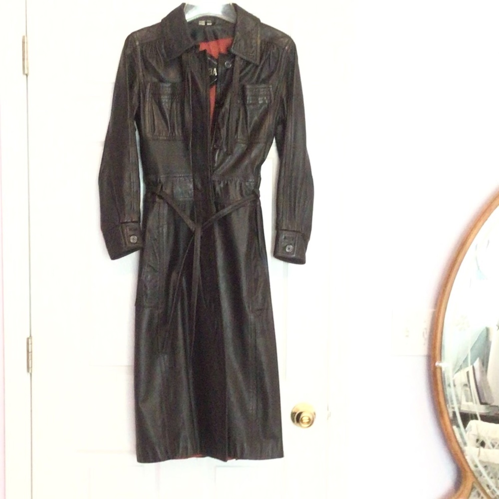 LUBA Fantastic Retro leather!! Vintage full length soft coat dark brown. Small
